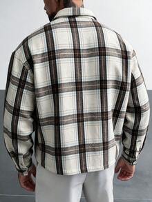 GloMan Old Money Style Men's Black & White Plaid Button-Front Long Sleeve Jacket, Warm For Autumn, Suitable For Office Commute, Business, Family Gatherings, Gift For Husband/Father - Multicolor - View 5