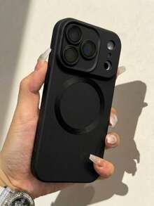 1件裝黑色金屬漆噴塗時尚磁吸軟質霧面手機殼，適用於 iPhone 18Pro Max/18Pro/17 Pro Max、17 Pro、17 Air、17、17e、16、16e、15、14 Plus、13、12、11 Pro Max，鏡頭膜保護，支援無線充電 - 黑色 - 查看 3