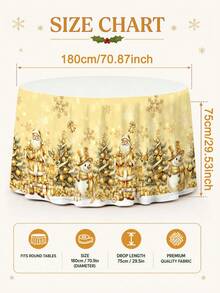 1pc Christmas Table Skirt, Vintage Gold Santa Claus Snowman Xmas Tree Pattern Polyester Rectangle Xmas Table Cover 5 Hook-And-Loop Fasteners, Festive Winter Holiday Kitchen Dining Table Decor Christmas Decorations For Home Dessert Table Cabinet Decor - Golden Santa Claus - View 4
