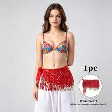 1pc Belly Dance Tassel Waist Chain - Bohemian Style Hip Scarf Skirt, Chiffon Mini Skirt With Shiny Waist Chain, Suitable For Carnival, Festival, Party, Nightclub And Beach Exotic Outfit - Multicolor - View 4