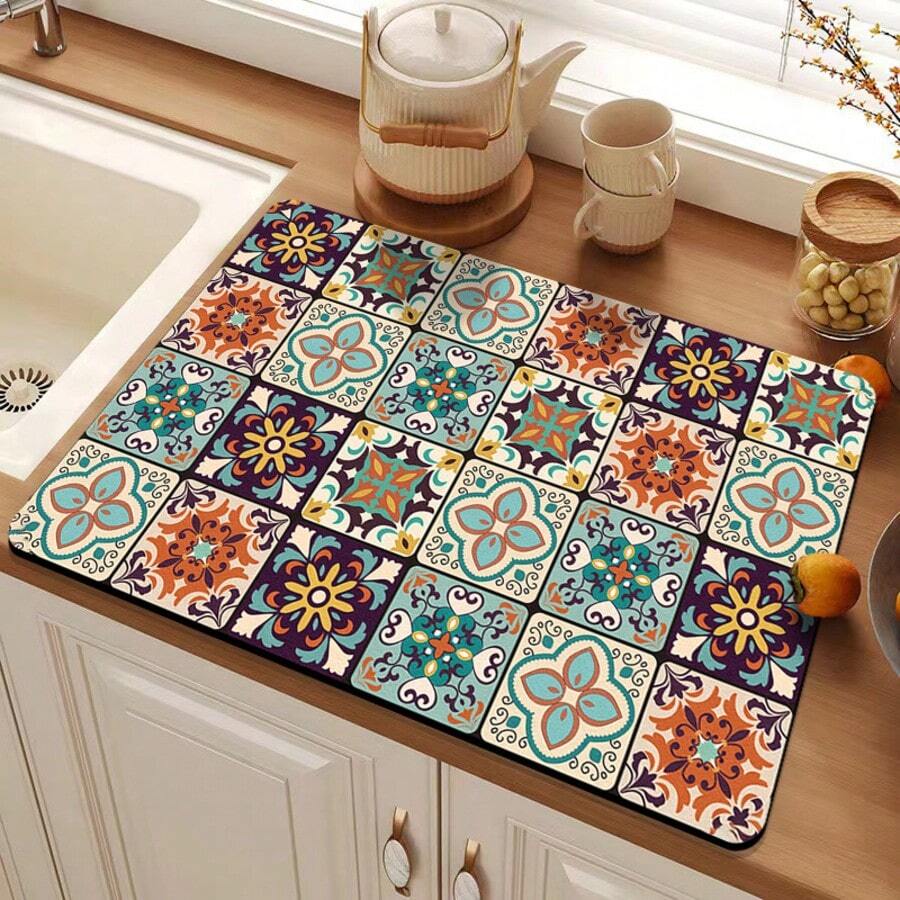 1pc Coffee Mat - Hides Stains, Absorbent Rubber Bottom, Quick Dry, Suitable For Kitchen Countertop, Coffee Bar, Dish Drying Mat, Suitable For Coffee Machine, Coffee Pot, Espresso Machine