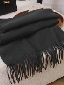 1pc Fashionable & Elegant Solid Color Wool Warm Pashmina Scarf, Unisex Casual Fringed Cold-Proof Shawl, Suitable For Daily Wear, Autumn/Winter - Multicolor - View 4