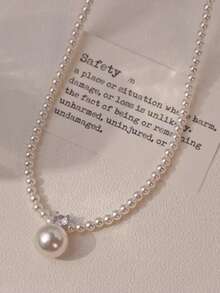 1pc French Style Seed Bead Pearl Pendant Necklace For Women, Elegant Collarbone Chain, Sophisticated Neck Chain - White - View 3