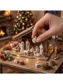 7-Piece Collectible Mini Nativity Scene Set, Includes Joseph And Sheep, Made Of Durable PVC And Resin, Religious Theme Christmas Decoration, Suitable For Home Decor, Religious Display, Showcase Display, Prayer Scene Arrangement - Multicolor - View 1