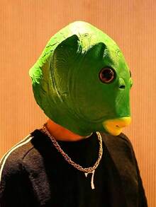 Funny Green Fish Head Mask, Realistic Latex Animal Full Head Mask, Internet Celebrity Funny Expression Cosplay Headgear, Suitable For Halloween, Carnival, Birthday Party Photo Props, Ideal Holiday Gift - Multicolor - View 10