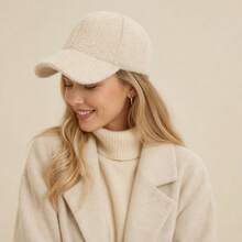 Women's Casual Solid Color Plush Baseball Cap, Windproof Warm Baseball Cap For Autumn/Winter, Versatile For Daily Wear - Plush - View 1