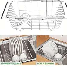 1pc Adjustable Stainless Steel Sink Strainer Basket With Non-Slip Rubber Sleeve, Multi-Functional Expandable Sink Storage Rack, Suitable For Most Kitchens, Can Hold Bowls, Plates, Cups And Kitchen Utensils, Essential For Improving Kitchen Efficiency - Natural Color - View 9