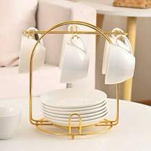 Minimalist Coffee Cup Rack, Foldable Cup & Saucer Iron Storage Rack, Suitable For Coffee Cups, Cup & Saucers, Mugs, Espresso Cups And More - Multicolor - View 2