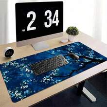 1pc Leather Desk Mat, Mysterious Blue Cherry Blossom Extended Mouse Pad - Large Japanese Night Flower Desktop Pad, For Office And Gaming, Beautiful Desktop Leather Protective Pad, Washable, Non Slip Base, Suitable For Home Office Use - View 4