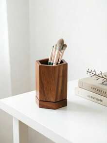 LEEAN 360° Rotatable Walnut Wood Pen Holder, Rotating Desktop Pencil Cup, Multi‑Purpose Wooden Organizer For Pens, Pencils, Makeup Brushes, Office Vanity Desk Storage Decor - 12.2*9cm - View 7