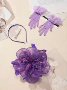 3Pcs Fascinators Hats And Lace Gloves Set For Women Tea Party Hat And Gloves Set For Cocktail, Wedding, Fancy Dress Party - Multicolor - View 7