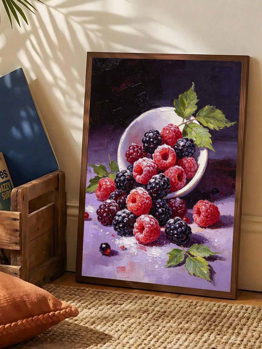 1Pc DIY Oil Painting Set, Raspberry Theme, Adult Beginner Crafts, Frameless Canvas Art Digital Oil Painting, Home Wall Decoration, Holiday Gifts.