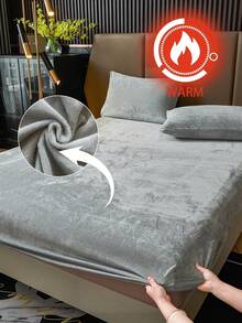 1pc Light Gray Velvet Fitted Sheet, Warm And Soft, Solid Color Flannel, Size Options: Extra Large, Large, Standard Double, Twin. Luxurious Super Soft Comfortable Fitted Sheet, 11.8 Inch Deep Pocket Design, Suitable For Autumn, Winter And Spring. Pillowcase Not Included, Suitable For Dormitory Or Back To School Season. - Light Grey - View 2