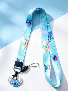 Disney - Random Style - B1pc - A3pcs - Cartoon Pattern Printed Phone Lanyard With Stitch Pendant, Detachable Lobster Clasp Neck Strap, Suitable For Phone, Keys, ID Badge, Bag Charm, Decoration Or Gift - Multicolor - View 10