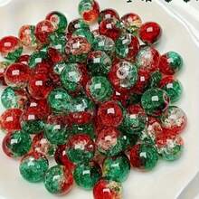 100pcs 8mm Christmas Gradient Cracked Ice Beads Red & Green Beads For Making Couple Bracelets, Christmas Gifts, DIY Jewelry Making - Multicolor - View 4