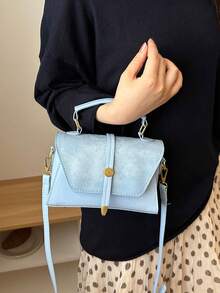 Tas jinjing dengan penutup berbahan suede dan PU, bentuk persegi yang kokoh, tahan terhadap pelunakan dan deformasi, ruang interior dapat menyimpan ponsel, lipstik, bedak, earphone, dan barang-barang kecil lainnya untuk bepergian, cocok untuk bekerja, bepergian, berbelanja, kencan, dan kegiatan sehari-hari. - Biru - View 5