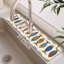 1pc Sink Faucet Absorbent Mat, Fish Pattern Drainage Pad, Suitable For Kitchen, Bathroom Sink, Countertop, Drainage Mat, Diatomaceous Earth Material, Trimmable, Quick Drying Mat - Multicolor - View 12