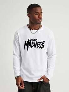 Men's Minimalist Skateboard Print Casual Daily Wear Crew Neck Long Sleeve T-Shirt, Spring/Autumn - White - View 2