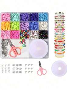 566/270pcs/3-Layer Beaded Set/17-Compartment Soft Clay Set DIY Necklace Bracelet Jewelry Keychain Craft Kit, Adjustable Letter Heart-Shaped Transparent Beads Keychain Accessories, Bracelet Beading Material Multi-Specification Set Accessories Complete Set, Birthday Party Christmas Holiday Gift - Set - View 3