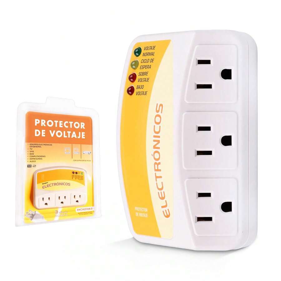Protector de voltaje de 3 tomas, 1440W, 120V, 12A, Protege contra sobretensiones de alto y bajo voltaje, Supresor de picos para Refrigerador, Congelador, Lavadora, TV, Microondas, Aire acondicionado - A - Ver 1