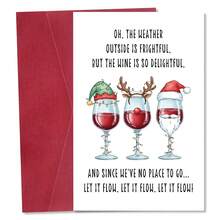1pc Funny "Let It Flow" Christmas Card With Envelope, Festive Christmas Greeting Card, Holiday Wishes Card For Christmas & New Year Celebration, Xmas Gift For Wine Lovers, Friends & Family - A - View 1
