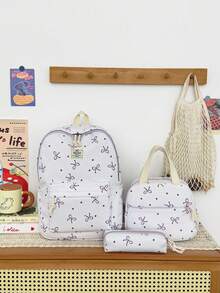 3-Piece Set - Girls' School Style Bow Pattern Backpack Combination, Large Capacity Nylon School Daily Bag, Campus Backpack, Matching Lunch Bag And Pencil Case, Multi-Layer Storage Casual Backpack Set, Travel Backpack Set, Suitable For Girls, Students, Children, Ideal For Back To School, Daily Commute, Shopping, Short Trips And Outdoor Leisure Travel - 2327 - View 13