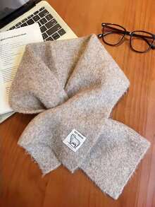 1pc Korean Style INS Soft Knitted Scarf For Women, Thick Warm Solid Color Versatile Cross-Knit Neck Warmer, Suitable For Autumn/Winter Daily Wear For Students - Multicolor - View 6