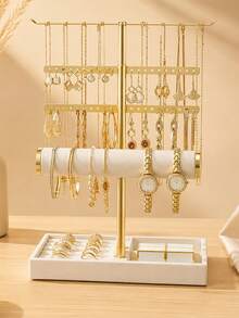 1pc Multi-Layer Jewelry Storage Rack With Black/White Storage Tray, Large Capacity Desktop Jewelry Stand, Detachable Bracelet Holder, Jewelry Organizer Rack For Bracelets, Necklaces, Earrings, Rings, Unique Gift For Women, Mom, Jewelry Box, Christmas Gift, New Year Gift, Valentine's Day Gift - Multicolor - View 4