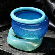 3pcs/1pc Y2k Transparent Resin Bracelets, Sparkly Multi-Element Geometric Design, Retro Style, Vacation Fashion Statement Bangles - Blue Flash Blue - View 9