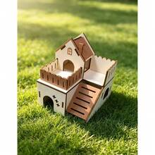 Wooden Hamster Hideout House For Pet Hamsters, Golden Hamster Large Villa Double-Layer Sleeping Nest, Solid Wood Peeping House - L - View 6