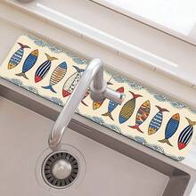 1pc Sink Faucet Absorbent Mat, Fish Pattern Drainage Pad, Suitable For Kitchen, Bathroom Sink, Countertop, Drainage Mat, Diatomaceous Earth Material, Trimmable, Quick Drying Mat - Multicolor - View 5