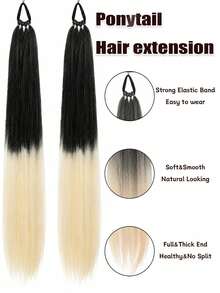 2pcs 28 Inch Straight Synthetic Fiber Ponytail Hair Extensions With Elastic Band, Suitable For Women's Daily Wear - Multicolor - View 5