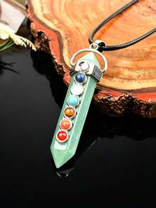 Natural Crystal Double-Pointed Pillar 7 Chakra Colorful Stone Pendant Necklace, Vintage Raw Stone Spiritual Jewelry Accessory - 7 Chakra Double Point Pendant - View 10