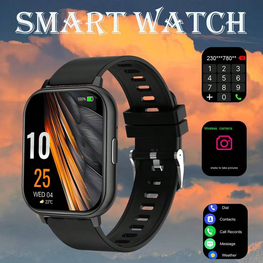 [Smart Watch]Unisex Smart Watch, Supports Answering Calls, Message Notifications, Music Control, Alarm, 180mAh Battery, 1.83-Inch Full Screen Touchscreen, Compatible With Android And IOS Systems, Sports Style, Suitable For World Cup Party And Gifts For Couples, Elders, Friends, Classmates And Other Occasions