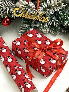 1 Roll Of Christmas Gift Wrapping Paper Featuring A Christmas Penguin Pattern;Perfect For Christmas Gift Wrapping,Holiday Party Decor,Home Festive Decoration,DIY Craft,Festive Favour Wrapping Dimensions: 43 Cm X 300 Cm - A - View 2