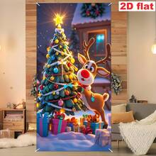 2D Flat Banner[Party Banner, Bunting]1pc, Polyester Material, Christmas Decoration Door Frame Banner - Christmas Reindeer - View 7