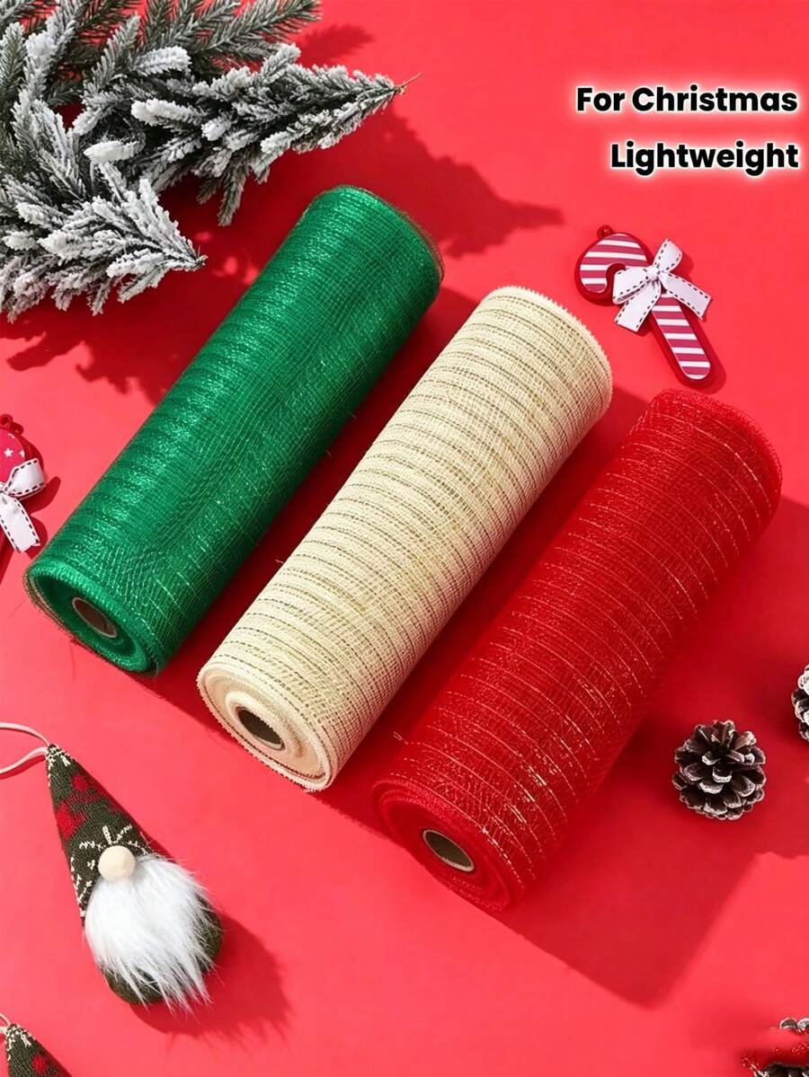 1roll Christmas Tree Mesh Ribbon – Features An Elegant, Sheer Mesh Texture; Suitable For Christmas Parties, Christmas Tree Decorations, Themed Parties, Thanksgiving, New Year's, Holiday Party Favors, Festive Gatherings, And Seasonal Decor. - One Size Fits All - View 1