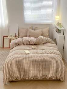 3-Piece Plaid Pattern Polyester Duvet Cover Set With Zipper And Pillowcases - Machine Washable, Lightweight And Comfortable For All Seasons, Suitable For Bedroom And Guest Room (Duvet Insert And Pillow Inserts Not Included) - Mi Xiaoge - View 4