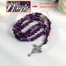 Handmade Purple 59-Bead Catholic Rosary Necklace With Cross Pendant, Women's Prayer Spiritual Accessory Necklace - Purple - View 3
