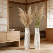 58 Cm Tall Freestanding White-Striped Vase; Minimalist Modern Nordic-Style Large White Vase; 3D Water-Wave Design; Home Decor; Multifunctional Style; Tip-Resistant And Shatterproof; Ceramic-Like Textured Wave Pattern. - C - View 4