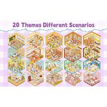 44pcs Cute Animal Scene Sticker Collection Set, Includes 20 Scene Cards, 18 Sticker Materials, 5 Reference Images And 1 Tweezers, 3D Miniature House Scene Stickers, Hand-Sorted Sticker Small House Scenes, Multiple Scenes To Choose From, Suitable For Journal, Photo Album DIY Creative Sticker Set - Multicolor - View 4