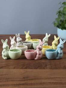 1pc Cute Rabbit Shaped Ceramic Planter, Large Round Opening Design, Suitable For Planting Succulents. Adorable And Charming Style, Can Be Used As A Flower Pot Or A Desktop Decoration, Place On Desk, Windowsill, Adding Vitality To Your Home Space. - Rabbit Flower Pot - View 3