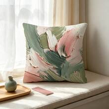 1PC Abstract Art Brush Brush Touch Pillow Case, Powder Blusher Powder And Mouse Tail Grass Green Pattern, Double-Sided Short Velvet, Various Sizes Available, Suitable For Sofa, Living Room, Bedroom, Office And Home Decoration (Without Pillow Insert) - Multicolor - View 6