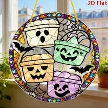 1pc Halloween Candy Bucket Acrylic Suncatcher, Faux Stained Glass Window Hanging, Spooky Home Decor - C - View 6