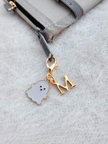 1Pc Mini Zinc Alloy Ghost Keychain, Cute Halloween Enamel Charm, White Ghost & Letter Pendant, Spooky Style, Bag Charm, Gift, Holiday Decor - Multicolor - View 9