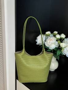Large Capacity Women's Fashion Versatile Casual Minimalist Commuter Shoulder Tote Bag - Green - View 12