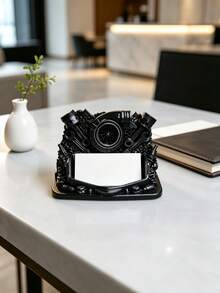 Creative Engine-Shaped Desktop Business Card Holder, Premium Black Business Office Card Box, Front Desk Office Desktop Decor Ornament - A - View 5