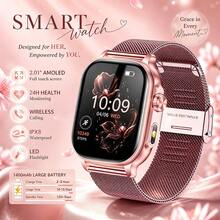 2026 Upgraded Fashion Sports Smart Watch For Women, 2.01-Inch HD AMOLED Touch Screen, 1400mAh Large Battery, LED Flashlight + SOS Flashing Mode, IPX8 Waterproof, Bluetooth Calling, AI Voice, 100+ Sports Modes, Fitness Tracking Watch, Compatible With IPhone And Android - View 3