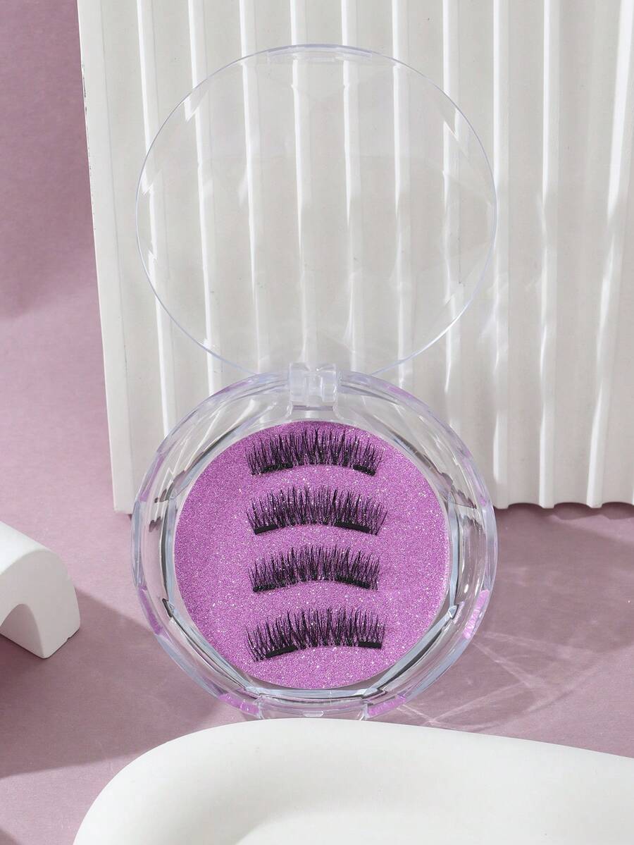 Portable Round Box Magnetic False Eyelashes, Glue-Free, Beginner-Friendly, Quick Application - View 1
