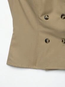 DEEKA Autumn New Women's European And American Style Fashion Minimalist Versatile Solid Color Lapel Double-Breasted Waist-Cinching Shirt - Khaki - View 8